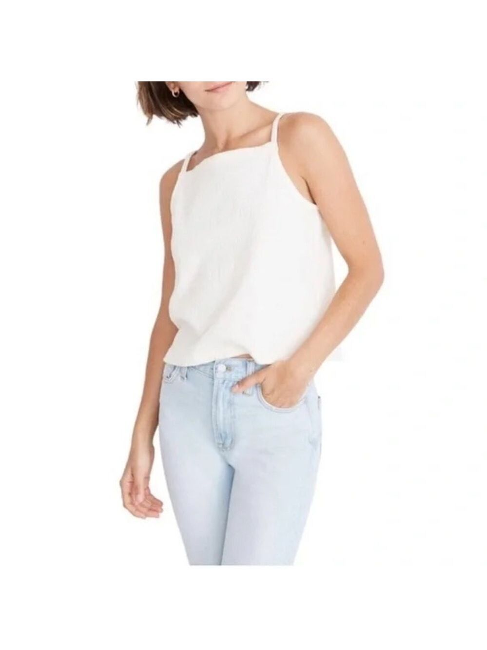 Madewell Apron Square Neck Tank Top Textured Women M White
